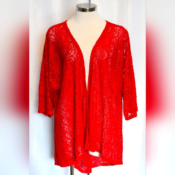 LuLaRoe Sweaters - Womens Lace/Crochet Cover Up Red (S)